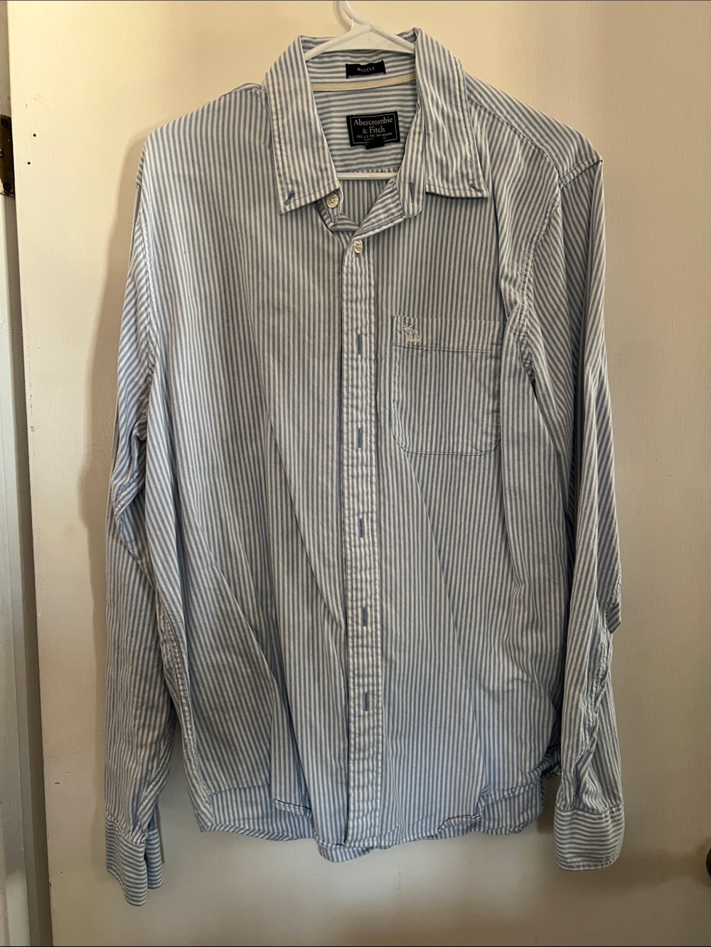 Abercrombie & Fitch Light Blue and White Striped Button-Down Shirt